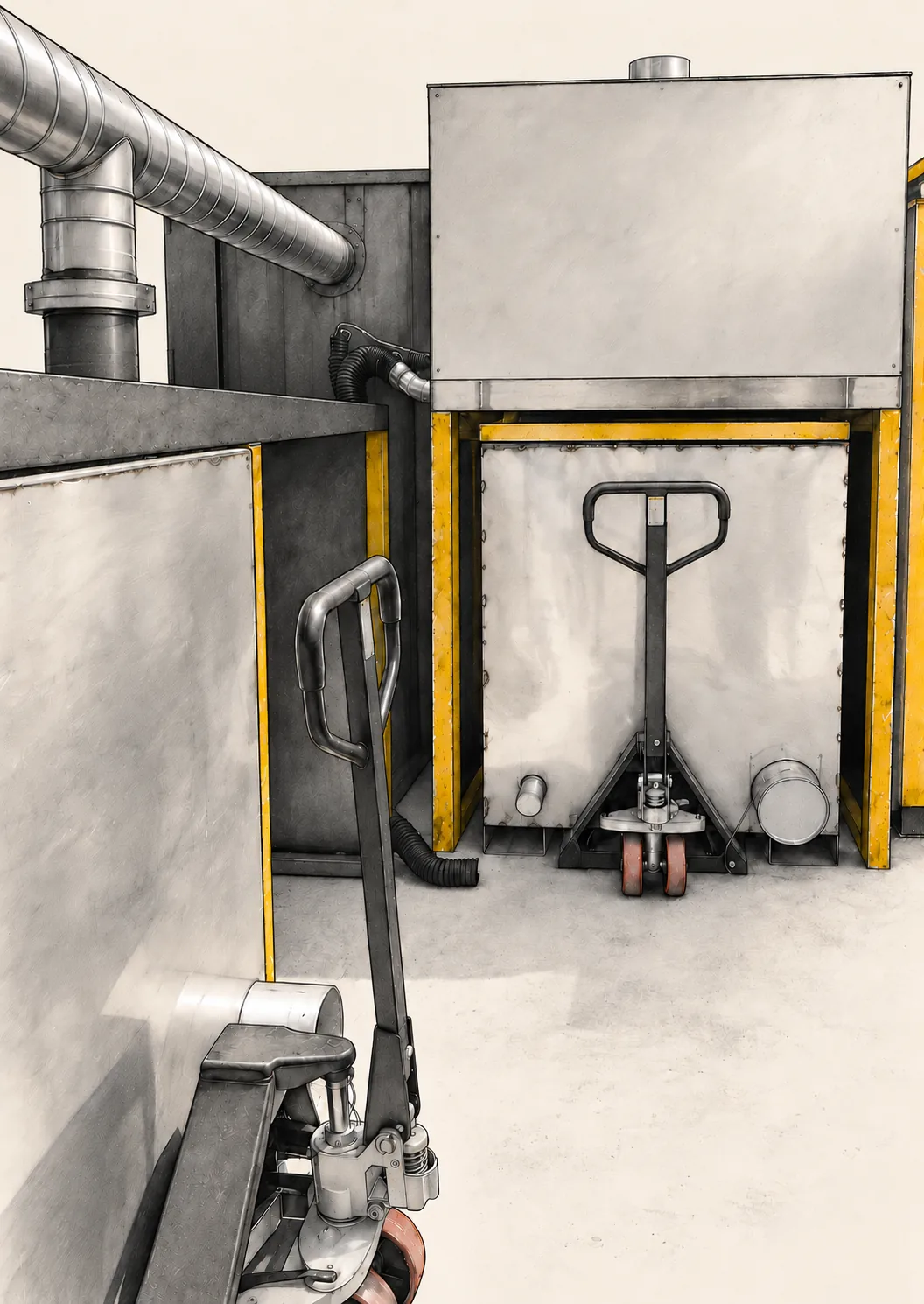 Stylised illustration based on a photograph of CapChar pilot pyrolysis equipment